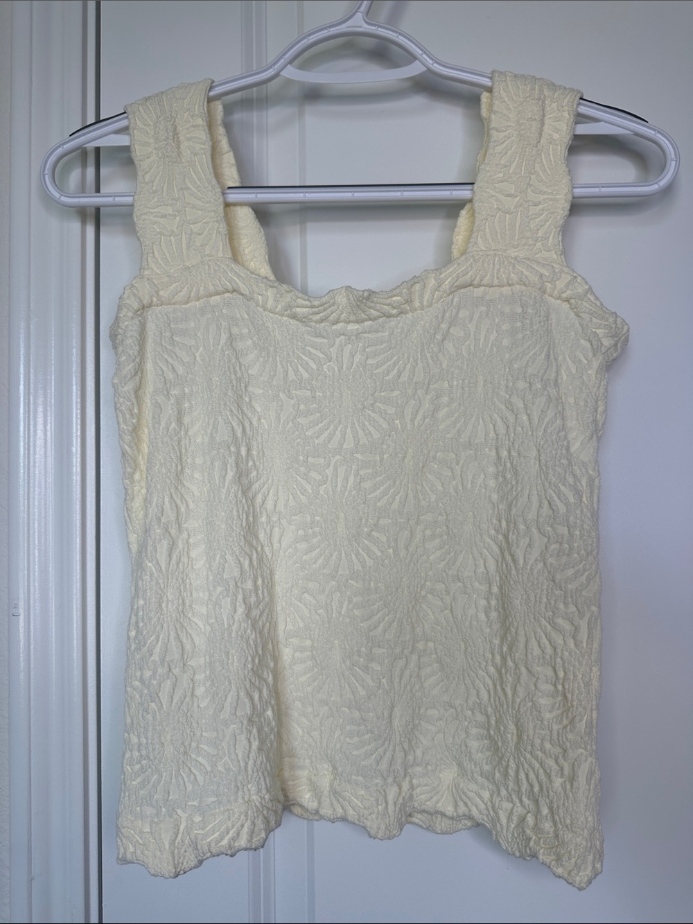 Cream Textured Jacquard Square Neck Tank Top